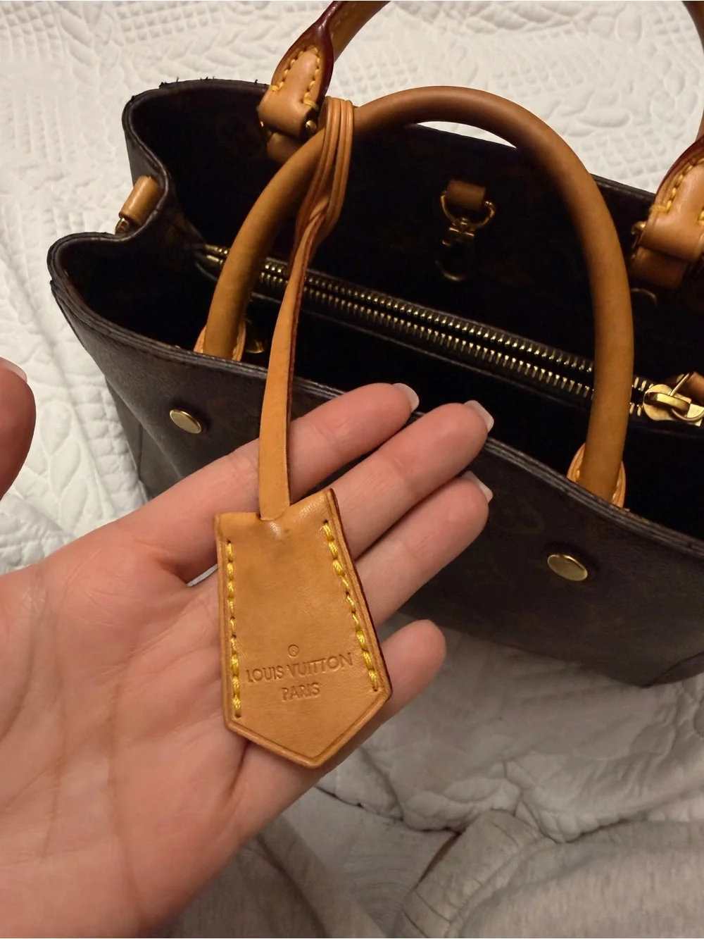 Louis Vuitton Brown Monogram Satchel with Tan Handles